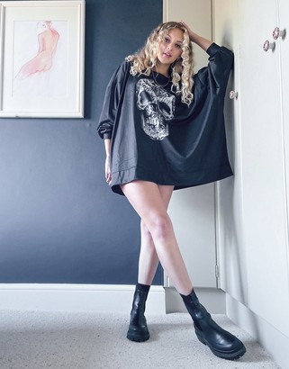Religion long sleeve t-shirt dress with skull graphic