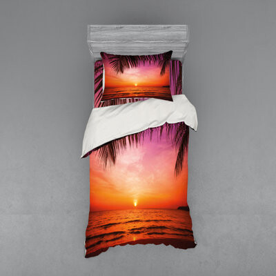 Ambesonne Pink/Orange Microfiber Modern & Contemporary Duvet Cover Set