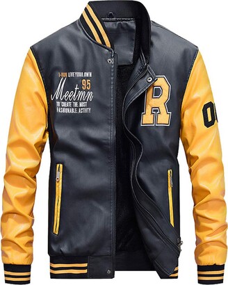 FTCayanz Men's Bomber Varsity Jackets College Baseball Jacket Winter Casual  Coat Yellow Medium - ShopStyle