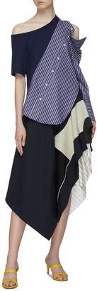 Monse Stripe shirt panel asymmetric cutout shoulder blouse