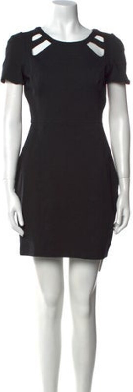 Halston Heritage Sheath Dress Black Cutout Accent Short Sleeve with Crew Neck Concealed Zip Closure at Side Designer