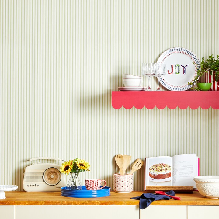 Dunelm Ticking Stripe Wallpaper Fern Green Green ShopStyle Decor