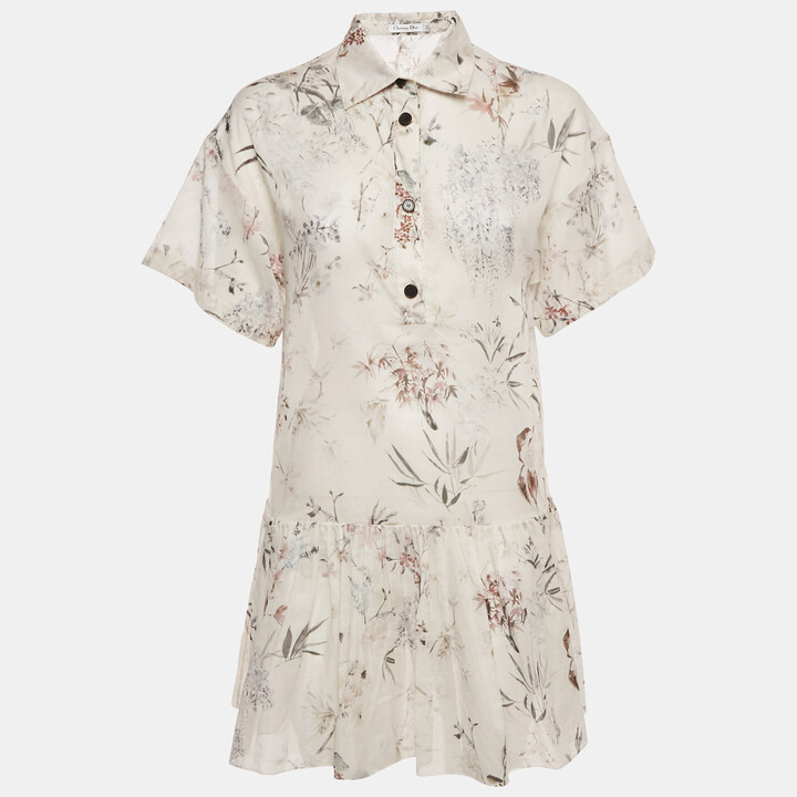 Christian Dior White Printed Cotton Mini Dress S