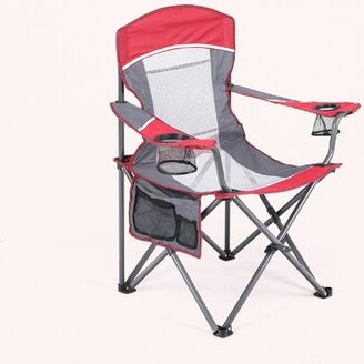  ALPHA CAMP Oversized Camping Folding Chair Heavy Duty with  Cooler Bag Support 450 LBS Steel Frame Collapsible Padded Arm Quad Lumbar  Back Chair Portable for Lawn Outdoor,Blue : Sports 