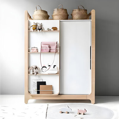 63.78"H Natural color and White Solid Ash Wood Wardrobe