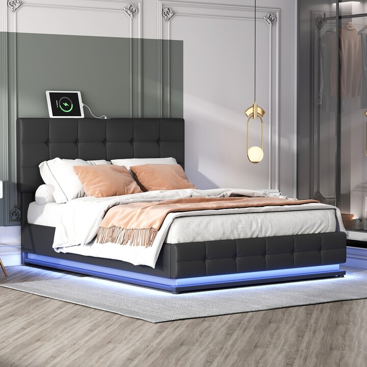 Sunmory Hydraulic Storage Queen Bed with LED Lights and USB Charger