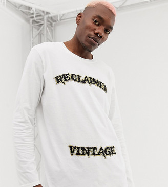 Reclaimed Vintage inspired varsity logo long sleeve t-shirt in white