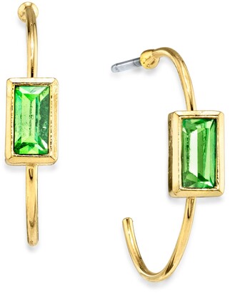 2028 14K Gold-tone Square Crystal Open Hoop Stainless Steel Post Small Earrings