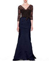 Thumbnail for your product : Carolina Herrera Lace-Top Taffeta Gown, Black/Ultramarine
