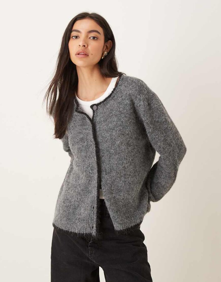 JDY contrast hem detail cardigan in dark gray