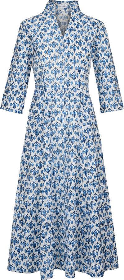 AtLAST Blue / White Cotton Chelsea Midi Dress In Blue Thistle