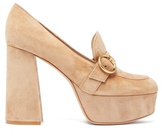 Gianvito Rossi Loafer-style Suede Platform Pumps - Womens - Beige