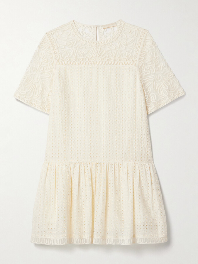 Ulla Johnson - Gabi Tulle-trimmed Broderie Anglaise Cotton And Silk-blend Mini Dress - Ivory