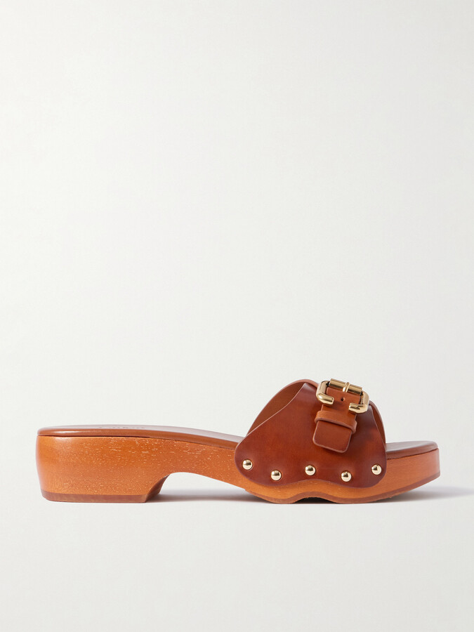 Chloé Jeannette Embellished Leather Mules - Brown