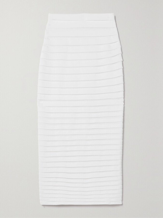 Alaia Layered Stretch-knit Midi Skirt - White