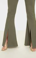 Thumbnail for your product : PrettyLittleThing Khaki Split Leg Flare Trouser