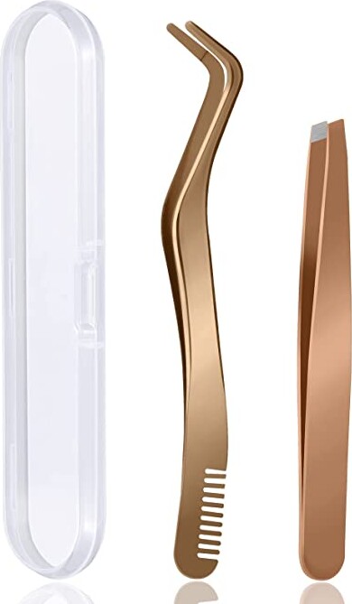 B&Q Eyelash Applicator Tool 2 pieces Lash Applicator Tool for Lash Clusters False Lash Applicator Tool Gold Eyelash Tweezers DIY Lash Applicator Tweezers Set (Golden,2pcs)