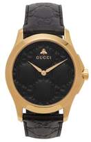 Thumbnail for your product : Gucci G Timeless Gg Embossed Leather Watch - Mens - Black Gold