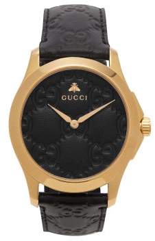 Gucci G Timeless Gg Embossed Leather Watch - Mens - Black Gold