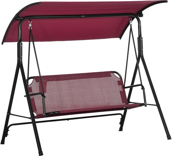 CAVINAS LLC CAVINAS3-SeatOutdoorPorchSwingBench,PatioSwingwithArmrests,SteelFrameandAdjustableCanopy,OutdoorSwingforPatio,Poolside,Garden,Red