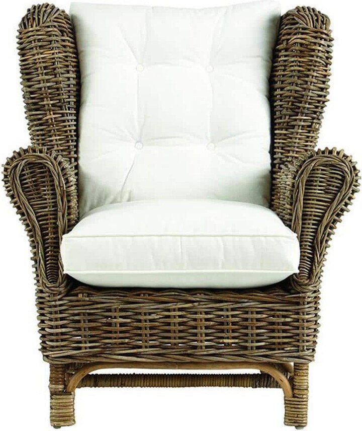 Padmas Plantation Kubu Gray Fabric Wing Chair with White Cushion