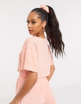 Thumbnail for your product : ASOS DESIGN mix & match lounge towelling cropped tee with scrunchie in peach