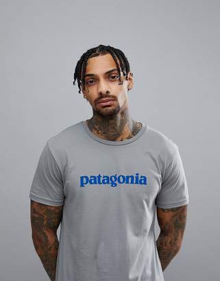 Patagonia Text Logo Slim Fit T-Shirt Organic In Grey Marl
