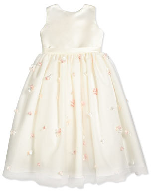 Joan Calabrese Sleeveless Floral Satin & Tulle Dress, Ivory/Pink, Size 2-14