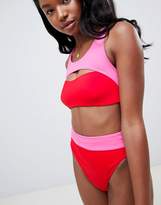 Thumbnail for your product : ASOS Design Colour Block High Leg High Waist Bikini Bottom In Red/Pink
