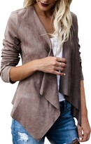 Thumbnail for your product : VERYCO Women Faux Suede Leather Jacket Waterfall Drape Lapel Long Sleeve Cardigan Jackets Coat (Dark Grey