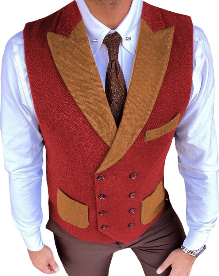 XINFEIYUE Men's Suits Vest Lapel With Three Pocket Splice Style Wool