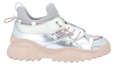 Pinko 5 Women Silver Sneakers Soft Leather, Textile fibers - ShopStyle