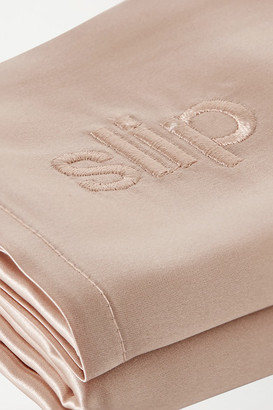 Slip Embroidered Silk Queen Pillowcase - Beige