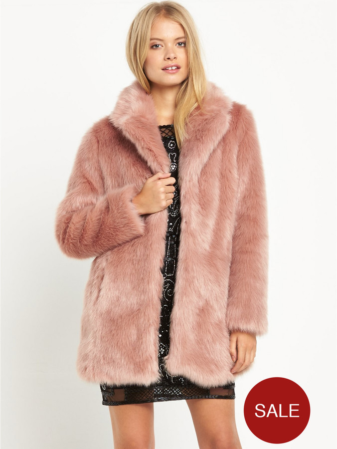 Miss Selfridge Pink Faux Fur Coat ShopStyle