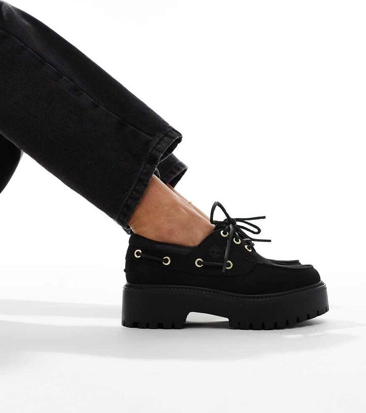 Timberland Stone Street elevated classic eye boat shoes in black - Main Image