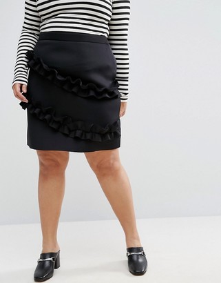 ASOS Curve Scuba Mini Skirt With Double Ruffle Detail