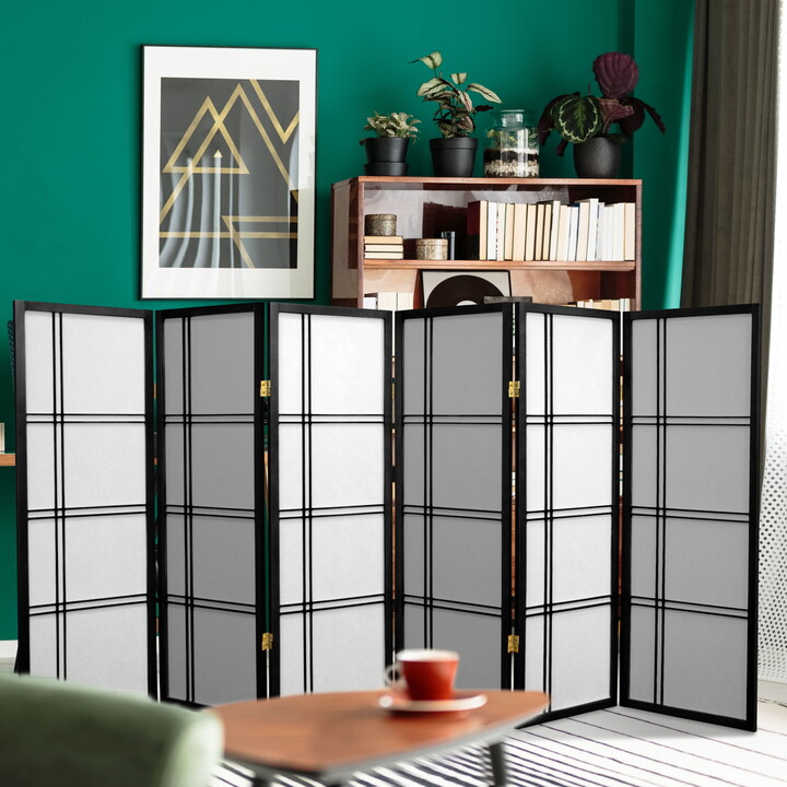 4 ft. Tall Japanese Design Double Cross Lattice Screen - Black - 6 Panels