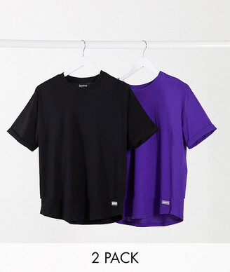 Bershka 2-pack long line T-shirts in purple and black - ShopStyle