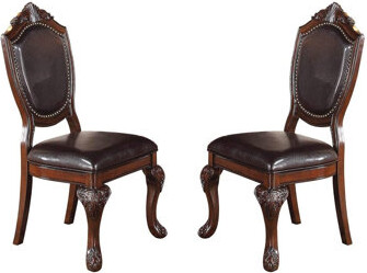 Hokku Designs Luxury Brown Dining Side Chairs 2 In Rubberwood With Faux Leather Seat And Intricate Structure Upholstery Maze