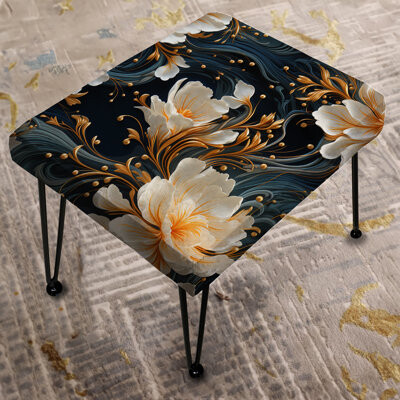 Design Art White And Gold Astral Marble Radiance - Marble Rectangle Ottoman