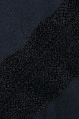 Sandro Gathered Crochet-trimmed Satin Maxi Dress