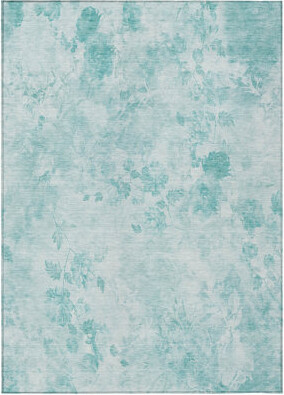 HomeRoots 5' X 8' Aqua Teal Blue And Ivory Floral Washable Indoor Outdoor Area Rug