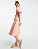 Thumbnail for your product : Urban Revivo gathered detail puff sleeve midi dress in pale pink