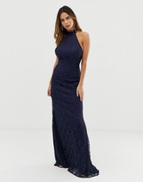 Thumbnail for your product : Liquorish halterneck maxi dress with lace overlay and trim detail