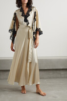 Thumbnail for your product : Loretta Caponi Alberta Belted Lace-trimmed Silk-satin Robe - Cream