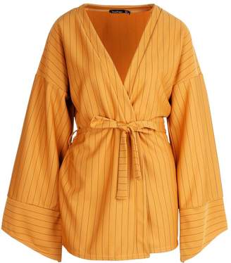 boohoo Pinstripe Kimono Sleeve Belted Duster Jacket