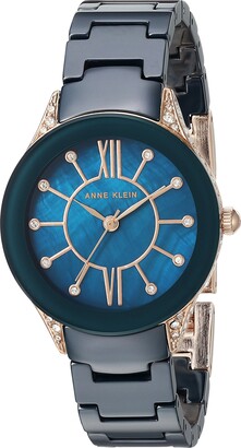 Anne Klein Women's AK/2388RGNV Premium Crystal Accented Navy Blue Ceramic Bracelet Watch