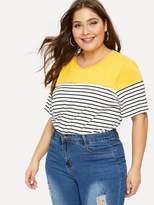 Thumbnail for your product : Shein Plus Color-block Striped Tee
