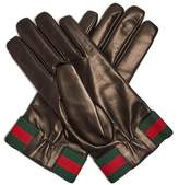 Thumbnail for your product : Gucci Web Striped Leather Gloves - Mens - Black