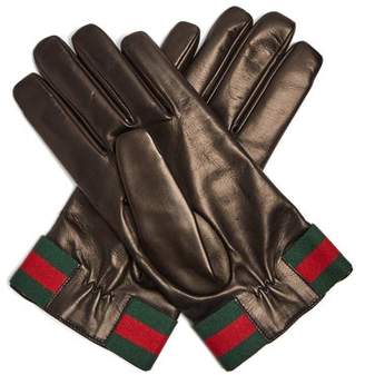 Gucci Web Striped Leather Gloves - Mens - Black